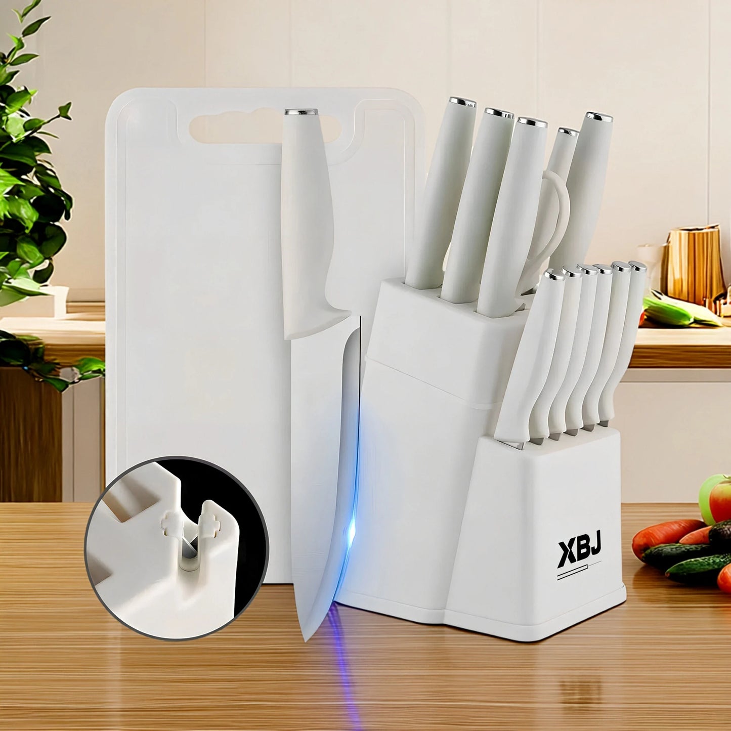 15-piece kitchen stainless steel knife set with knife holder, space-saving storage, full handling of ingredients