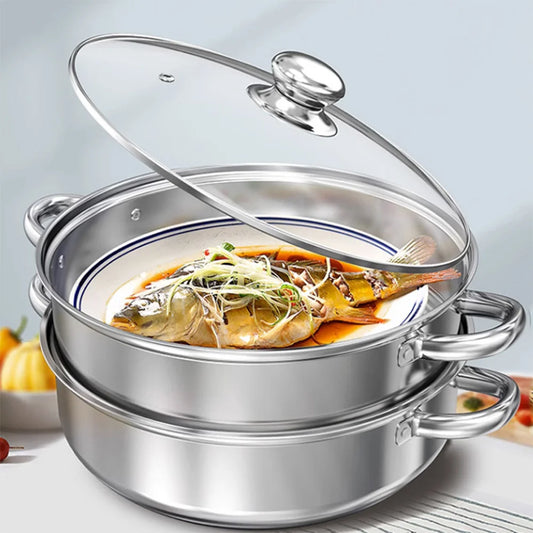 5PCS Stainless Steel Double & Triple Layer Steamer Soup Pot – 2-in-1 Multifunctional Cooking Set
