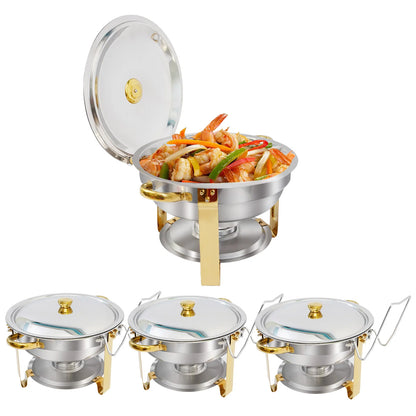 5QT Chafing Dish Buffet Set Stainless Steel Round Half-Gold Plated Buffet Warmer Set for Home Parties Christmas Buffet Birthday