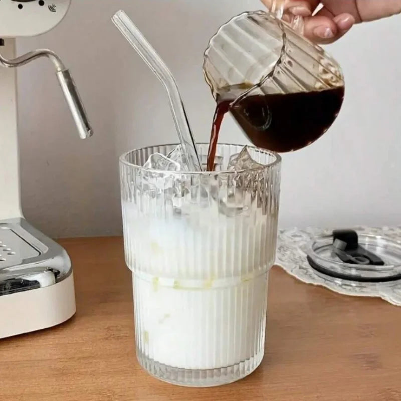 6-Piece Ribbed Vintage Glassware Set – 13.5oz Vertical Stripe Drinking Glasses