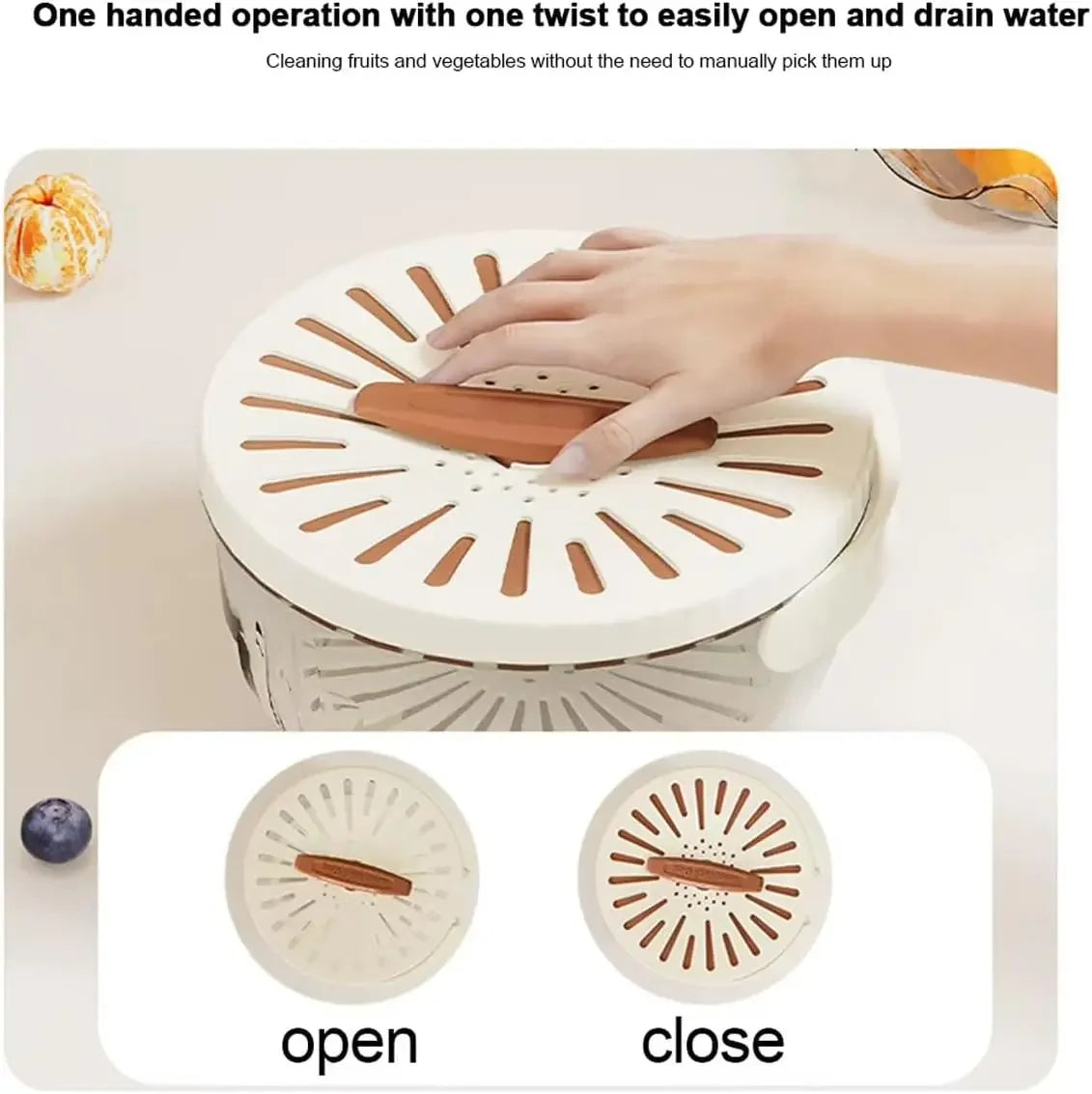 Bustier Fruit Strainer,multipurpose drain basket with lid,fruit cleaner bowl with lid and handle,Collapsible Handle, For Berries