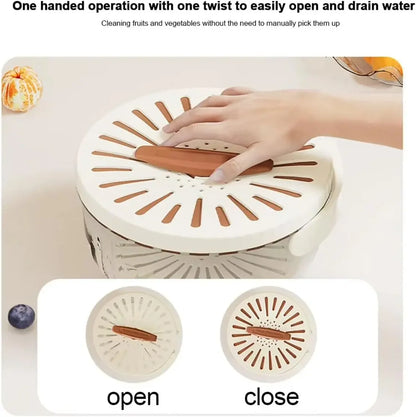 Bustier Fruit Strainer,multipurpose drain basket with lid,fruit cleaner bowl with lid and handle,Collapsible Handle, For Berries