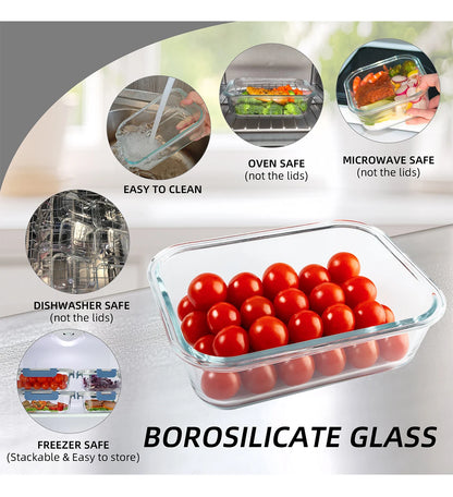16-Piece Glass Food Storage Containers Set, Leakproof Airtight BPA-Free, Microwave & Oven Safe, Stackable Kitchen Organizers wit