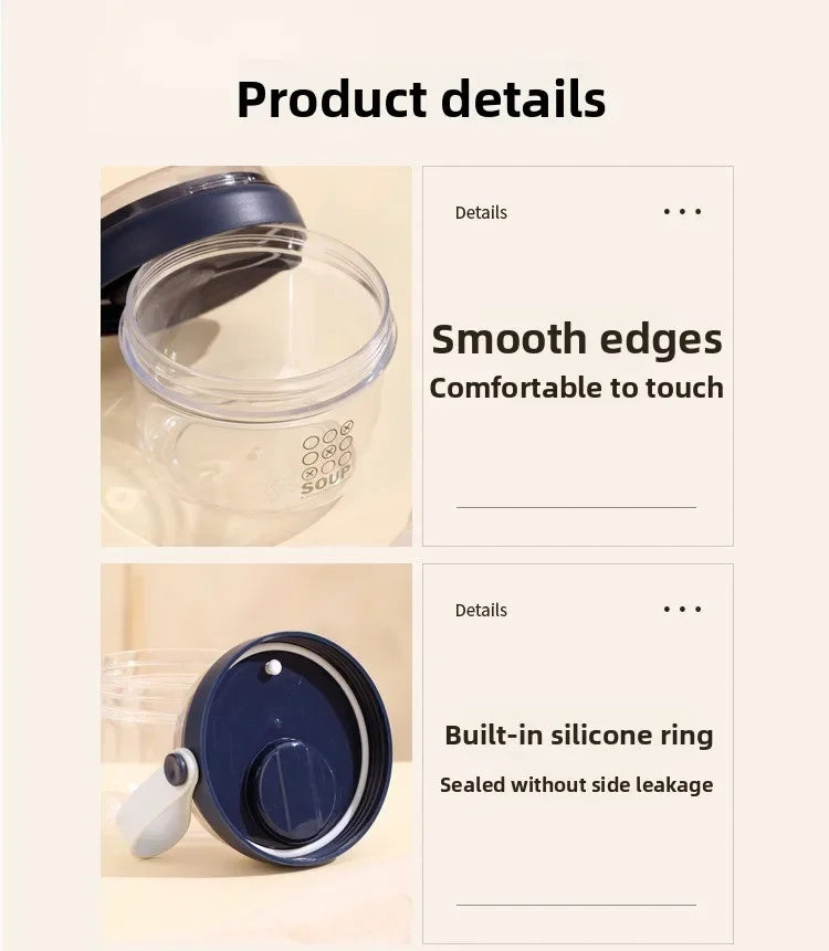 650ml Portable Handheld Breakfast Cup Yogurt PS Bowl Leak Proof Salad Bento Lunch Box with Spoon Organizer Kitchen Storage