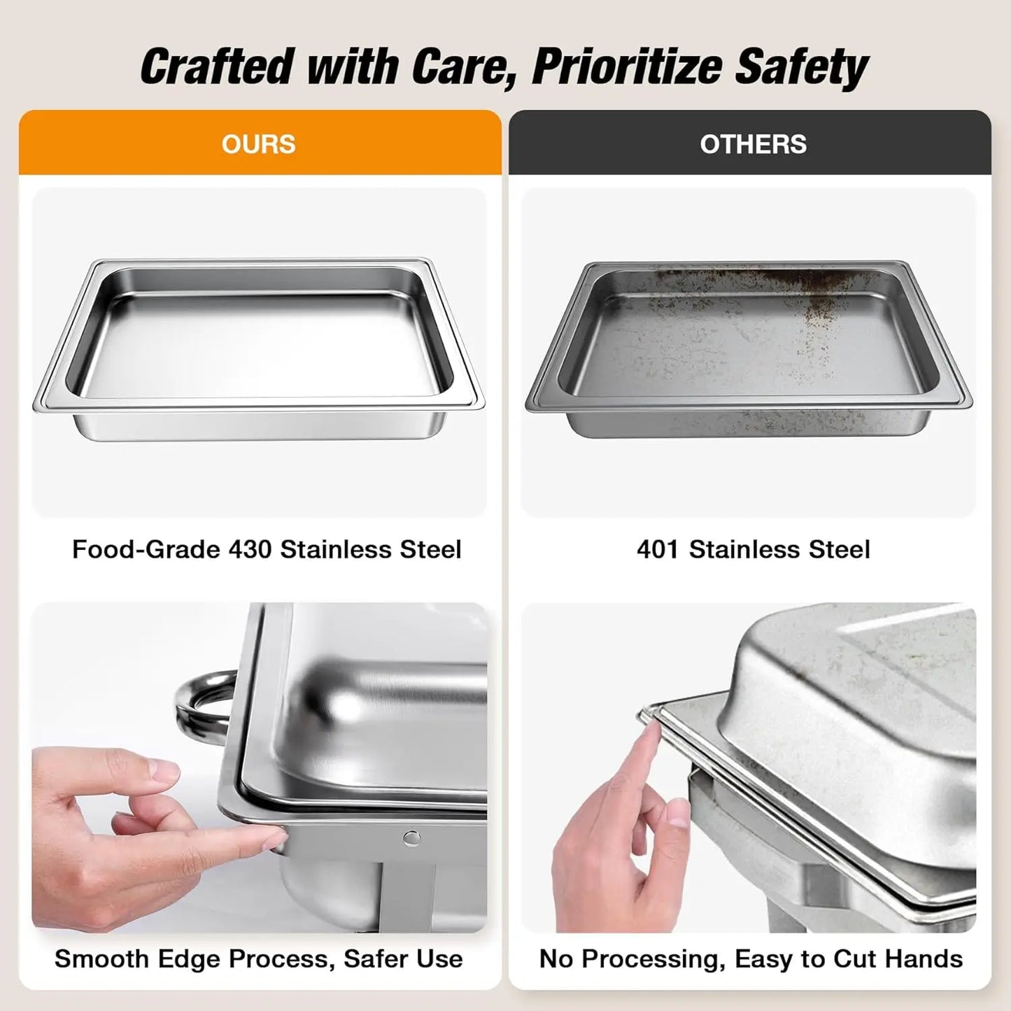 2/4/6 Pack 8QTChafing Dish Buffet Set Stainless Steel Food Warmer Kit with Lids Holders for Restaurant Catering Parties Weddings