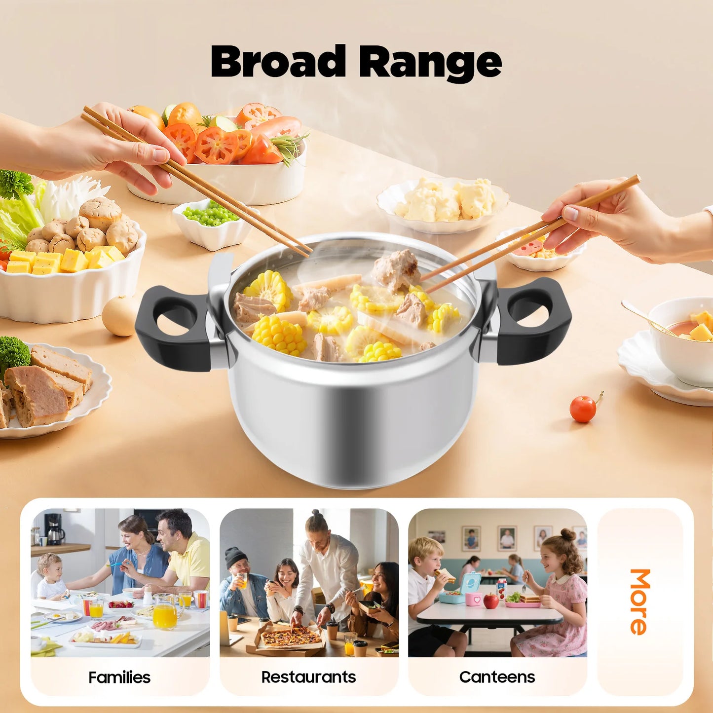 7.4Qt Stainless Steel Pressure Cooker, 60Kpa High Pressure Pot for Fast Cooking, Soup & Stew Making, Induction Safe