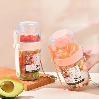 Carry Breakfast Cup Salad Cups Portable Yogurt Cereal Oatmeal Snacks Parfait Containers Salad Dressing Holders with Lid Forks