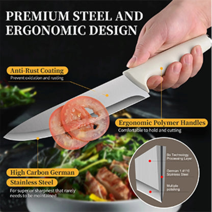 15-piece kitchen stainless steel knife set with knife holder, space-saving storage, full handling of ingredients