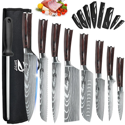 KEPEAK Ultra Sharp Stainless Steel Kitchen Knife Set – Ultra Sharp Chef, Santoku, Cleaver & Utility Knives