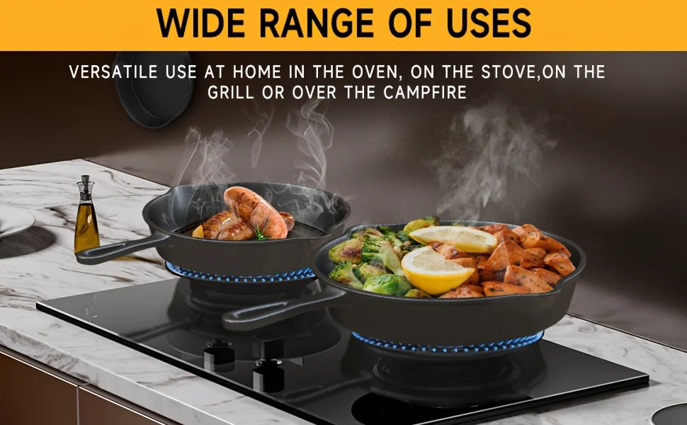 3PCS Pre-Seasoned Cast Iron Skillet Set (6/8/10 Inch) – Heavy-Duty Frying Pans for Oven, Grill & Campfire Cooking, Even Heat with Natural Non-Stick Surface