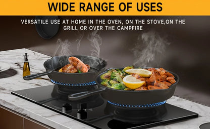 3PCS Pre-Seasoned Cast Iron Skillet Set (6/8/10 Inch) – Heavy-Duty Frying Pans for Oven, Grill & Campfire Cooking, Even Heat with Natural Non-Stick Surface
