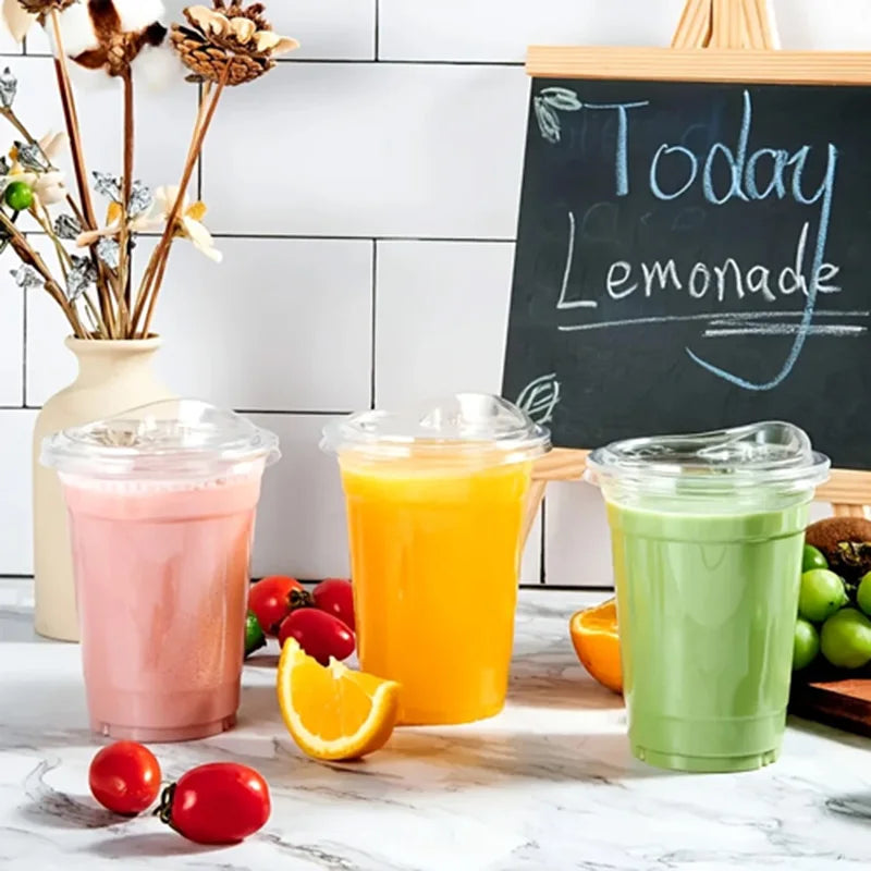 20-Piece Disposable Coffee Cups with Direct-Drink Lids – Leakproof PET Cups