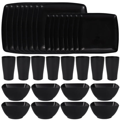 16/32Pcs Plastic Dinnerware Set -DurableDishwasher Safe Microwave Safe Stackable Includes Dinner Plates Salad Plates Snack Bowls