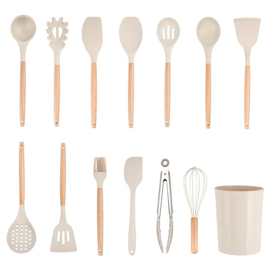 14-Piece Silicone Kitchen Utensil Set with Holder – Heat-Resistant, BPA-Free & Nonstick Safe