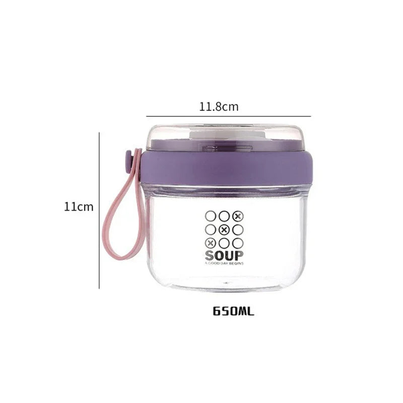 650ml Portable Handheld Breakfast Cup Yogurt PS Bowl Leak Proof Salad Bento Lunch Box with Spoon Organizer Kitchen Storage