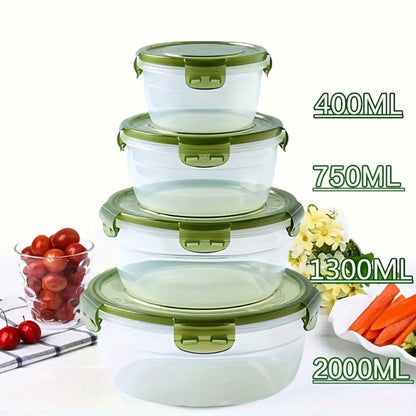 8pcs/set (4 Containers+4 Sealed Lids) - Kitchen Vegetable and Fruit Storage Box, Microwave Safe Round Bento Box