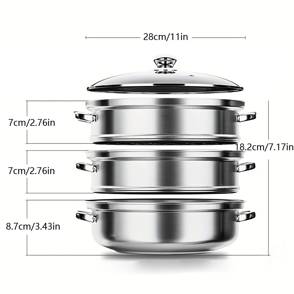 5PCS Stainless Steel Double & Triple Layer Steamer Soup Pot – 2-in-1 Multifunctional Cooking Set