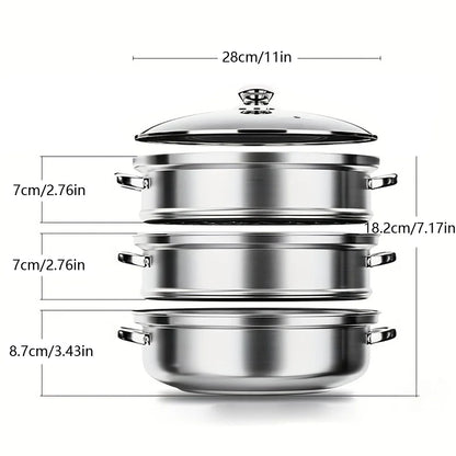 5PCS Stainless Steel Double & Triple Layer Steamer Soup Pot – 2-in-1 Multifunctional Cooking Set