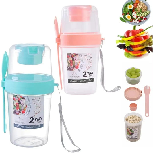 Carry Breakfast Cup Salad Cups Portable Yogurt Cereal Oatmeal Snacks Parfait Containers Salad Dressing Holders with Lid Forks