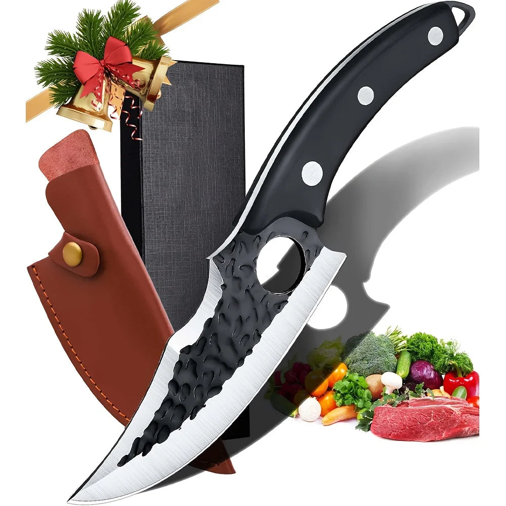 KEPEAK Multifunctional Viking Knife With Sheath Hand Forged Boning Knife With Gift Box Japanese Cooking Meat Cleaver Chef Knife