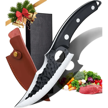 KEPEAK Multifunctional Viking Knife With Sheath Hand Forged Boning Knife With Gift Box Japanese Cooking Meat Cleaver Chef Knife