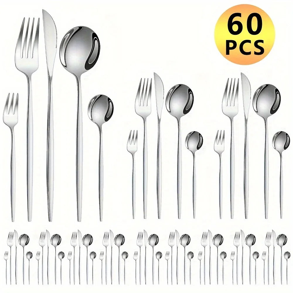 60-Piece Luxe Golden Stainless Steel Cutlery Set – Mirror Polished, Dishwasher Safe