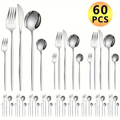 60-Piece Luxe Golden Stainless Steel Cutlery Set – Mirror Polished, Dishwasher Safe