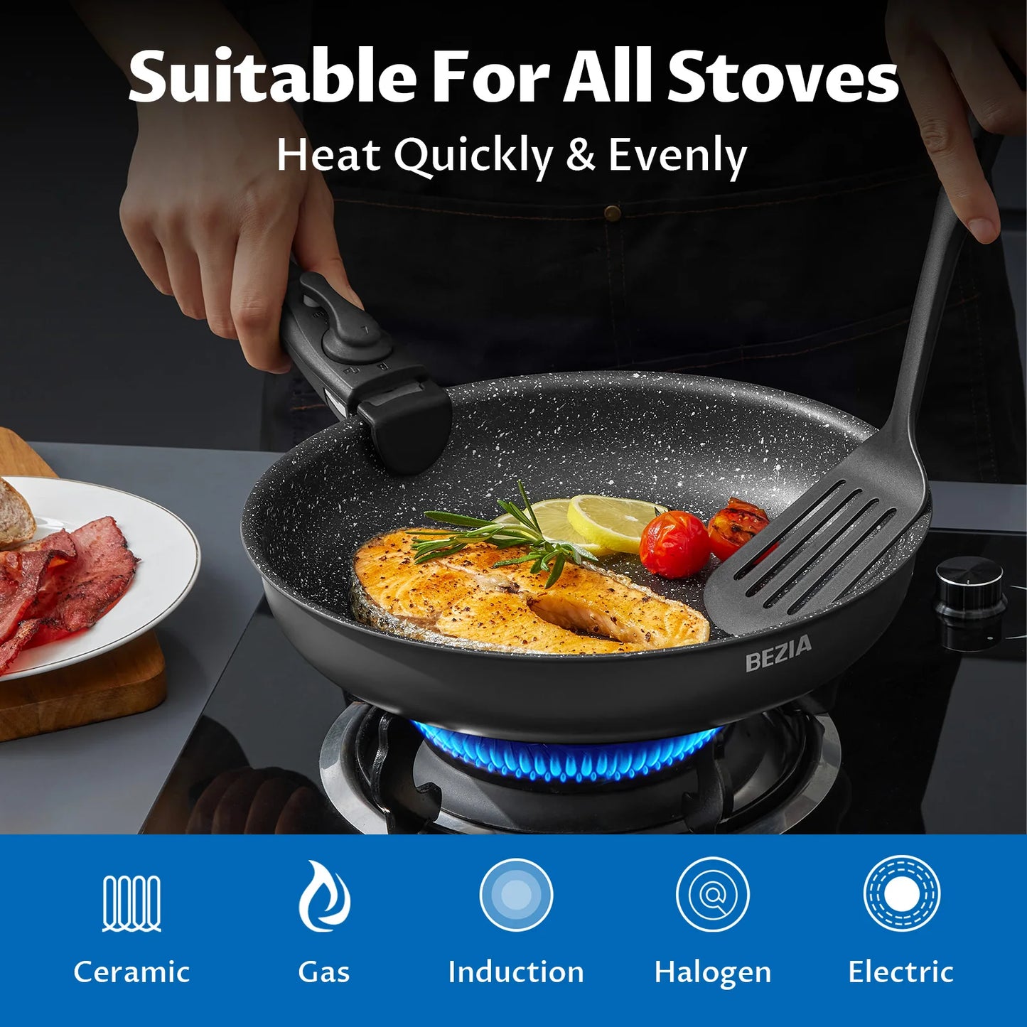 13-Piece Induction Cookware Set – Nonstick Pots and Pans with Removable Handles, Stackable Space-Saving Design for RV, Compatible with All Hobs
