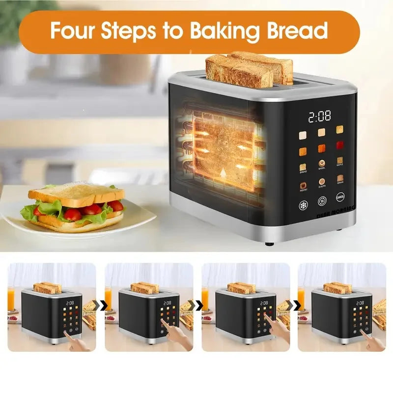 Beinilai Smart Digital Bread Toaster with Touch Screen LCD Display  6 Bread Types  6 Shade Settings, 1.5" Wide Slot bread maker