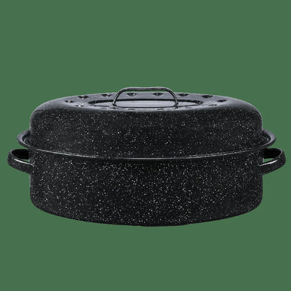 Nonstick Covered Oval Roaster 18 inch Smooth Porcelain Steel Roasting Pan Even Cooking Dishwasher Safe Turkey Pan 15lb Capacity