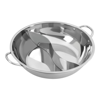 34cm Stainless Steel Shabu Shabu Hot Pot with Divider & Glass Lid – Dual-Sided Soup Pot for Family Meals & Versatile Cooking