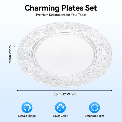 100PCS 13-Inch Round Charger Plates – Decorative Silver/Green Table Setting Plates for Weddings, Parties, Events & Kitchen Dining