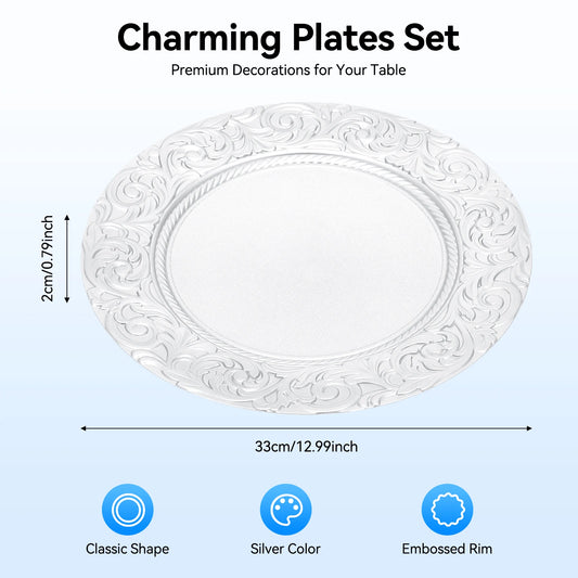100-Piece 13-Inch Charger Plates Set | Silver & Green Table Decor  Meta Description