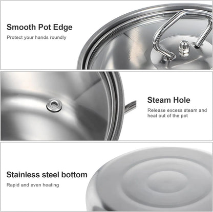 15-Piece Stainless Steel Cookware Set – Non-Stick Pan Set with Skillet, Stew Pot & Multifunctional Wok, Stylish Cookware for Home & Outdoor Use