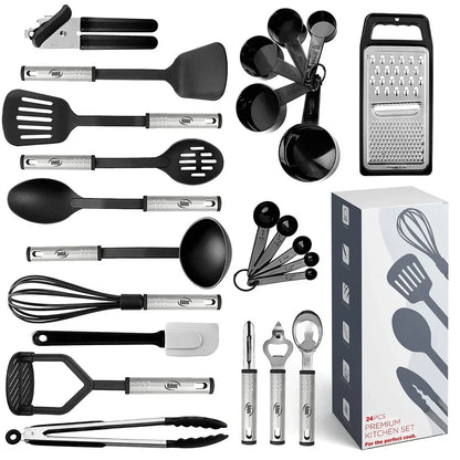 24 Piece Kitchen Utensil Set Non-Stick Nylon Stainless Steel Heat Resistant Cooking Tools Dishwasher Safe Kitchen Gadgets