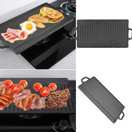 Non-Stick Cast Iron Grill Griddle Pan Ridged and Flat Double Sided Baking Cooking Tray Bakeware Grill Pan Cast Iron Grill Pan