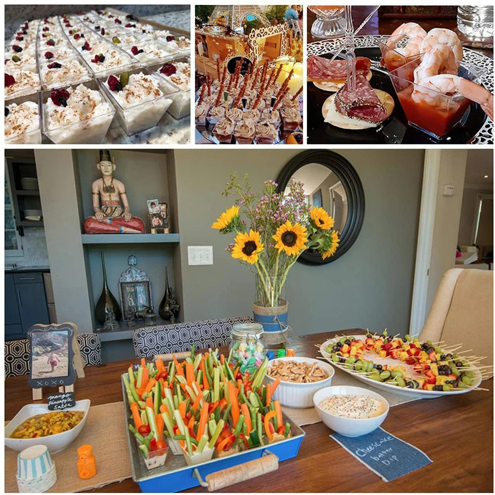 60ml Mini Dessert Cups with Spoons – Reusable Square Tasting Bowls for Pudding, Yogurt, Appetizers & Party Desserts