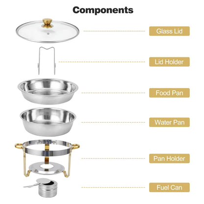 2/4 Pack Chafing Dish Buffet Set, 5QT Buffet Servers and Warmers, Round Catering Warmer with Glass Lid & Lid Holder for Party