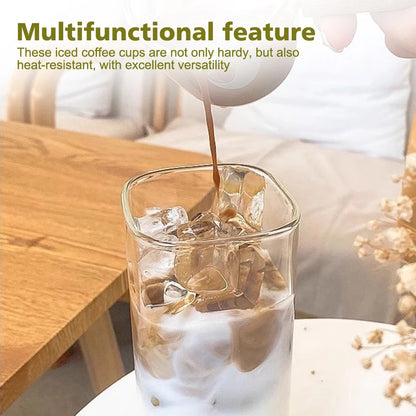 2Pcs Transparent Square Glass Cup with Lid and Straw Creative Hot and Cold Drink Glass Cup Home Bar Milk Juice Mug