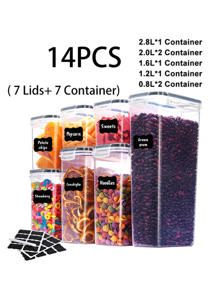 14pcs，kitchen gadgets, sealed pasta boxes with LIDS, labels and markings - versatile containers for pasta, dry food,