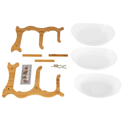 3-Tier Fruit Plate,Snack Dessert Cake Tray Plate Rack for Party Wedding,Fruit Bowl W/ Bamboo Wood Stand,Candy Dish Cake Stand