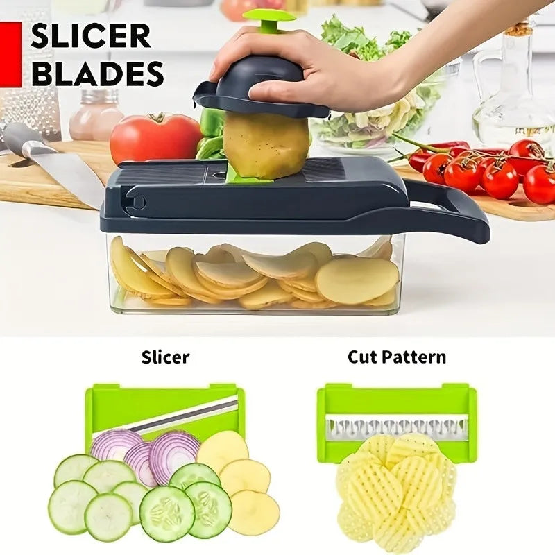 14-in-1 Multifunctional Vegetable Chopper – Food Grater, Slicer, Dicer & Cutting Machine with Handle for Fast Kitchen Prep