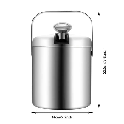 1.3L Stainless Steel Double-Walled Ice Bucket with Lid & Tongs – Portable Ice Cube Container for Wine, Beer & Drink Cooling