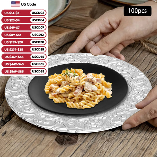 100PCS Charger Plates Set 13 inch Round Charger Plates Kitchen Dish Charger for Wedding Party Decoration Silver/Green