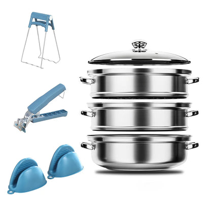 5PCS Stainless Steel Double & Triple Layer Steamer Soup Pot – 2-in-1 Multifunctional Cooking Set
