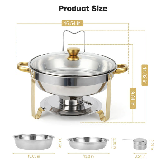 2/4 Pack Chafing Dish Buffet Set, 5QT Buffet Servers and Warmers, Round Catering Warmer with Glass Lid & Lid Holder for Party