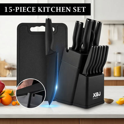 15-Piece Stainless Steel Kitchen Knife Set with Space-Saving Knife Holder