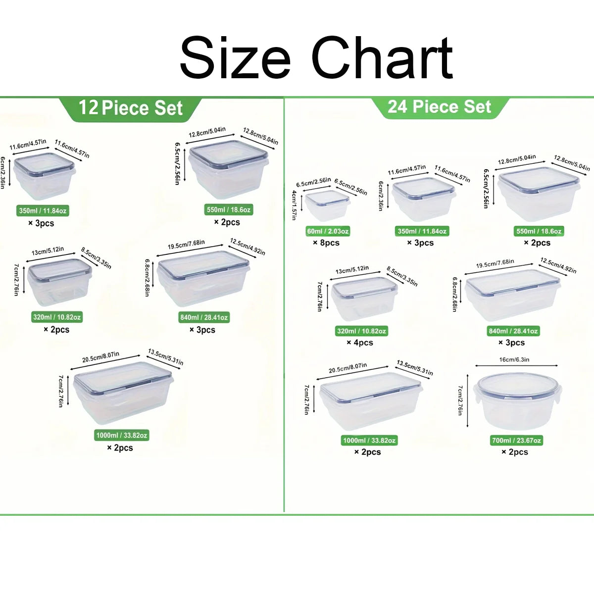 24-Piece Refrigerator Food Storage Jar Set – Airtight, Microwaveable & Transparent