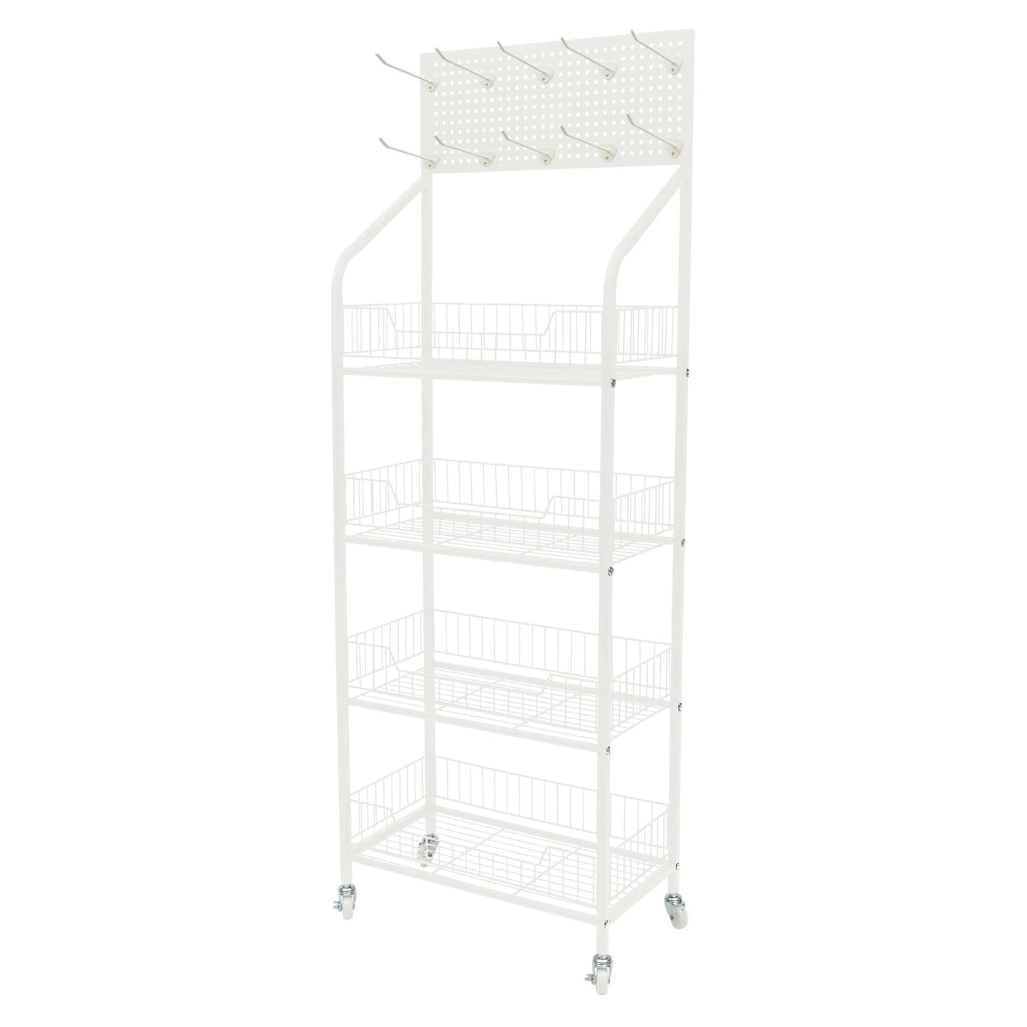 4 Tier Display Snack Rack with Universal Wheels Fruit Vegetable Towel Basket Stand Cart Metal Display Stand