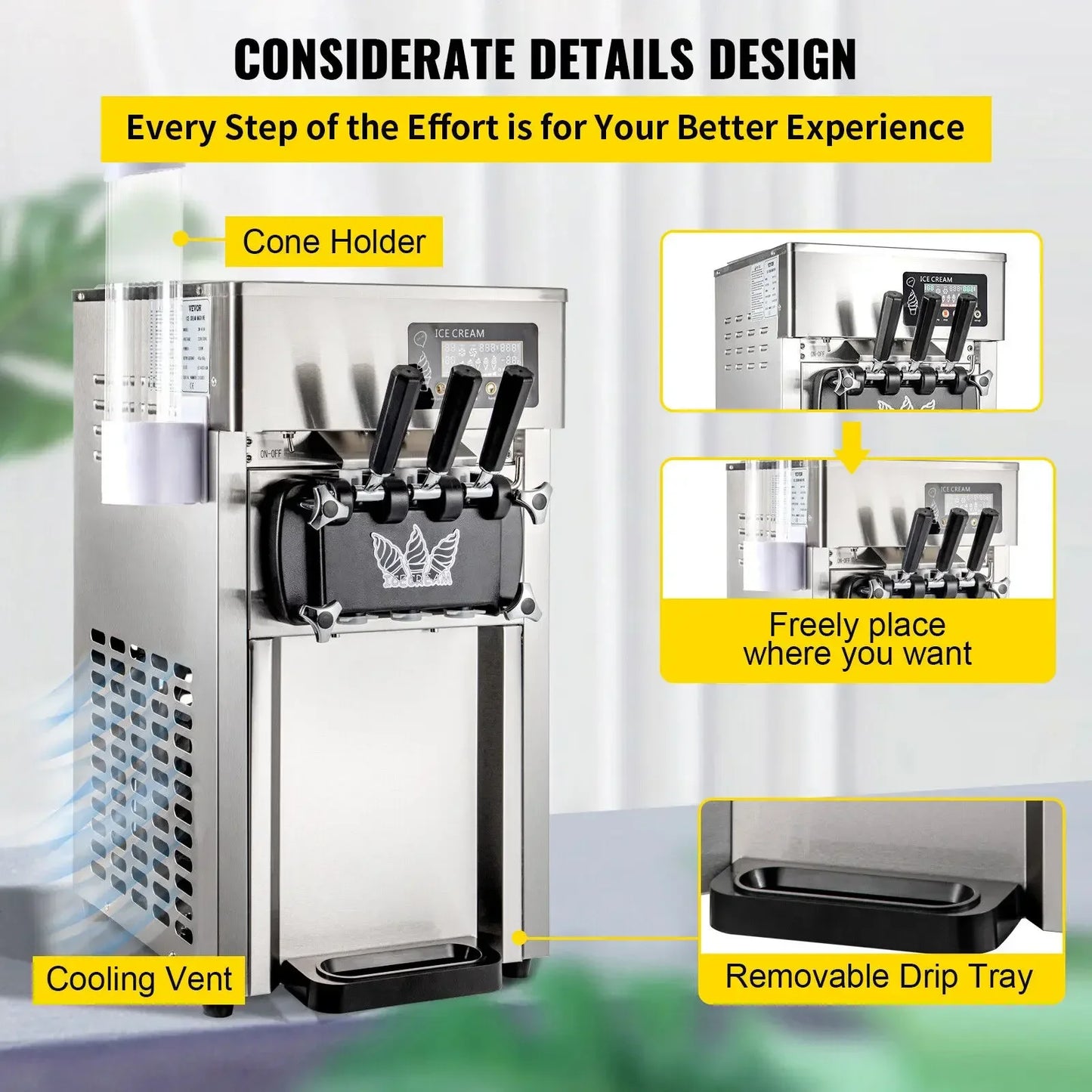 VEVOR Commercial Soft Serve & Fried Roll Ice Cream Machine – 220V Stainless Steel Instant Ice Cream Maker for Home or Business